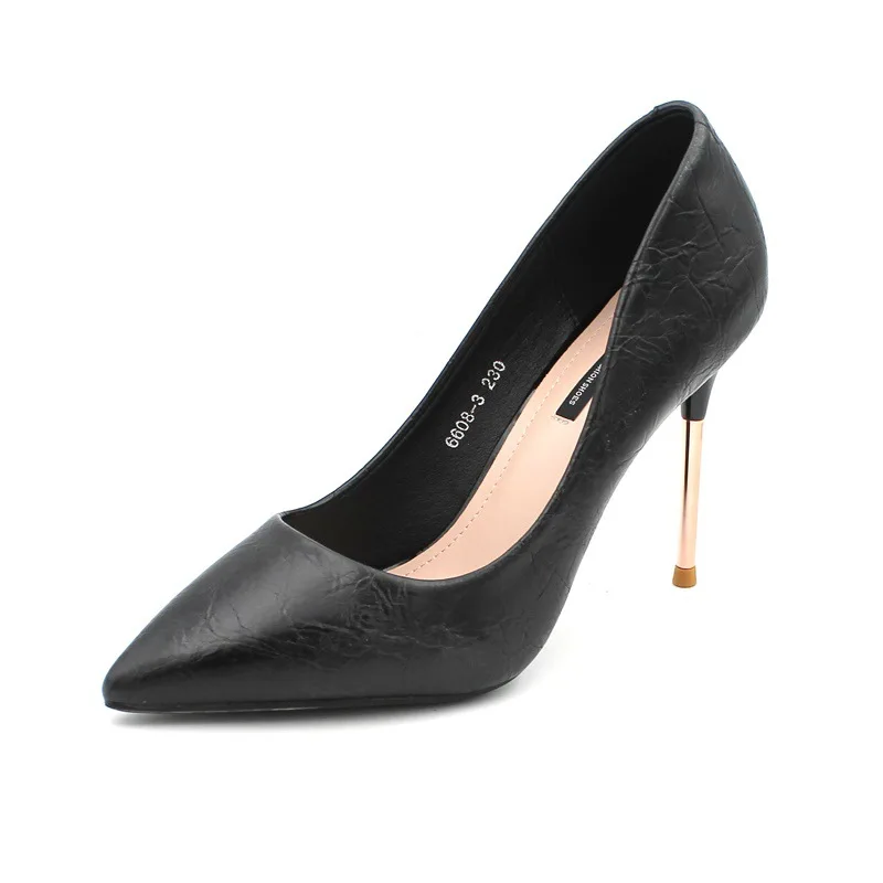 

6608-3 Online Celebrity GIRL'S High Heel Shoes Thin Heeled-2019 Spring New Style Versatile Pointed-Toe Professional Black Thin S