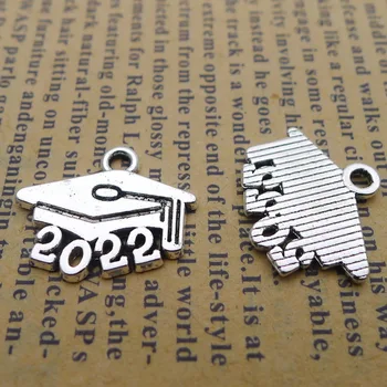 

New Style 1.2G 14*18mm Alloy 2022 Doctoral Cap antique Silver charm pendant for jewelry making DIY Accessories 200pcs/Bag