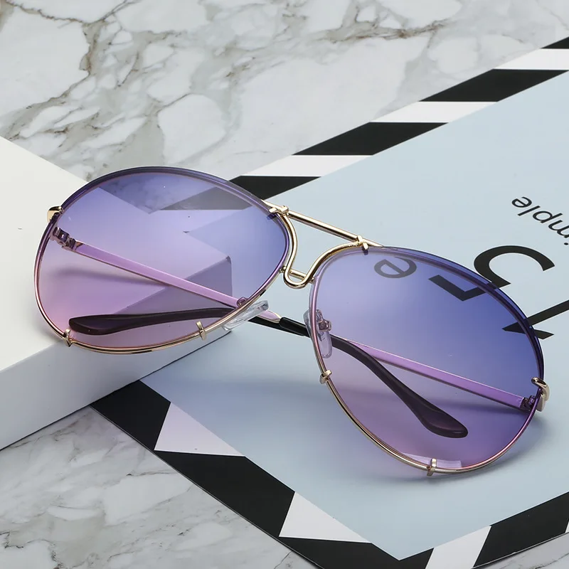 Новая мода пилот Большие женские очки роскошные солнцезащитные очки для женщин крутые зеркальные винтажные женские градиентные Оттенки UV400 - Цвет линз: Gold Purple Pink