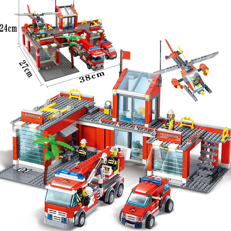 

Compatible legoinglys City Vehicles Fire House Truck Helicopter Car Creator Building Blocks Figures Bricks DIY Toys for Children