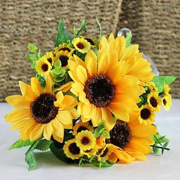 7 Heads Beauty Fake Sunflower Artificial Silk Flower Bouquet Home Floral Decor Decorative Flowers