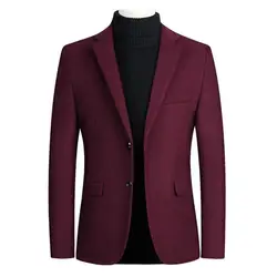Men Blazer Two Buttons Lapel Autumn Winter Woolen Business Casual Suit Jacket Long Sleeve Suit Coat Workwear