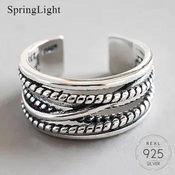 

Springlight Vintage Multilayer Wrap Rotating Line Wide Ring Real 925 Sterling Silver Handmade Fine Jewelry Rings for Women Gift