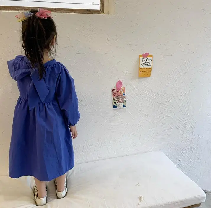 Г. Весенние хлопковые однотонные платья принцессы с бантом на спине для девочек; милое детское платье; 6 шт/лот;