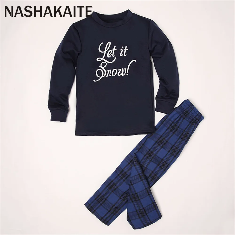 NASHAKAITE/Семейные комплекты зимняя одежда для сна в голубую клетку с надписью «I got Snow» Одежда для папы, мамы и меня