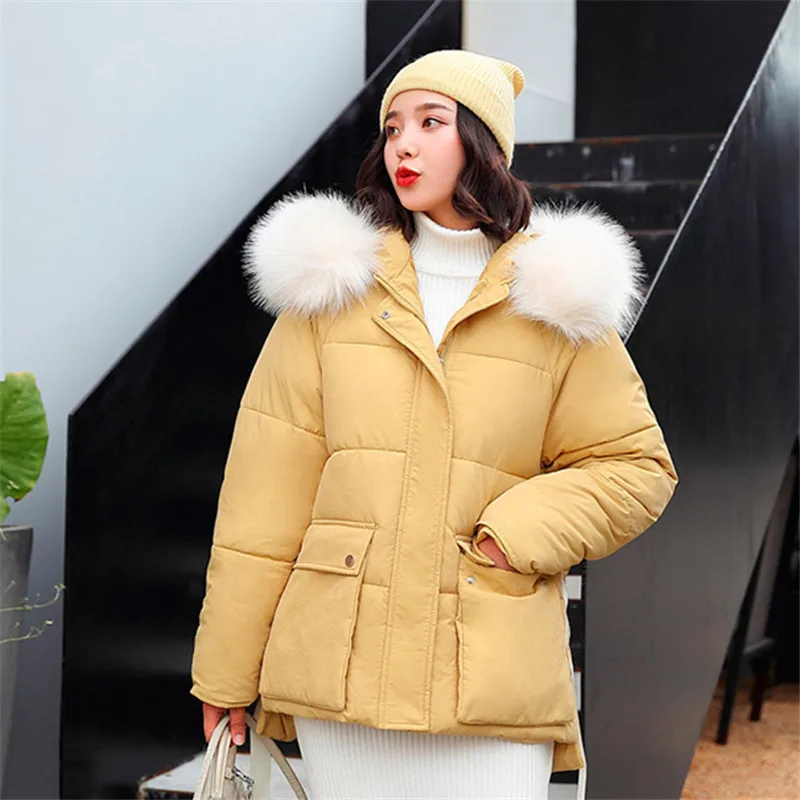 Зимняя куртка, Женская парка, пальто, Модный женский пуховик, хлопковая куртка с меховым воротником, с капюшоном, большой размер, верхняя одежда JIU070