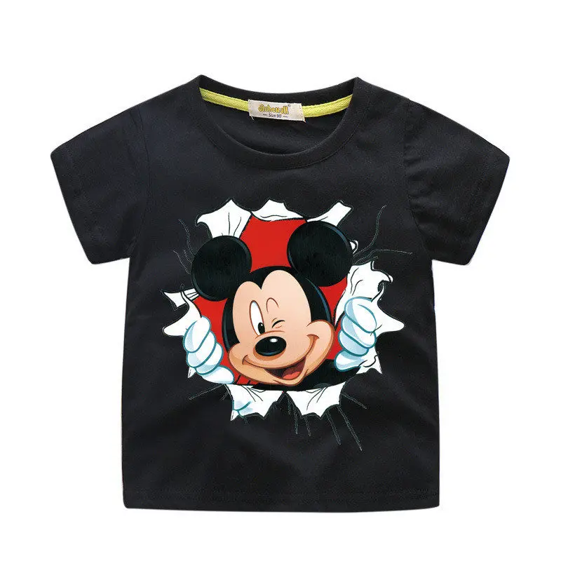 Детская одежда футболка с Микки Маусом для мальчиков и девочек, забавная футболка с 3D принтом, топы, детская одежда, футболка костюм для девочек футболка с Микки Одежда для маленьких мальчиков - Цвет: Черный