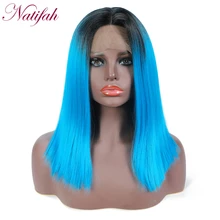 Natifah Ombre Синий Парик Синтетический кружевной передний парик черный до синий парик средняя часть кружева парик для женщин косплей парик