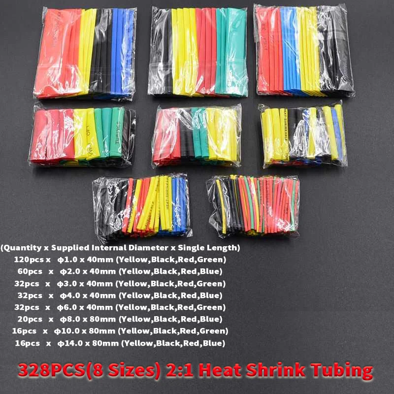 

328pcs Heat Shrinkable Tube Kit Shrinking Assorted Polyolefin Insulation Sleeving 2:1 Wire Cable Sleeve Kit DIY Wire Repair