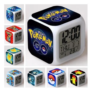 

Hot cartoon Pokemon Alarm Clock Pikachu reloj digital led 7 Color Bedroom Night Light Desktop decoration Clocks Kids party Toys