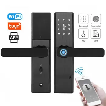 

WiFi Touch Screen Fingerprint Password IC Card Smart Door Lock with Mechanical Key for Tuya fechadura digital