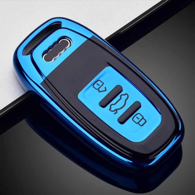blue-A Высокое качество ключ чехол для Audi a4La6l a8l a5 q5 a7 a6l a7 a8 a8L A4L TT TTS Q7 A5 Q5L 2018TPU полное покрытие для автомобильных ключей чехол - Название цвета: blue-A