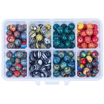

200Pcs Resin Agate Gemstone Stone Round Loose Malachite Stone Beads Bulk Beads for Jewelry Making with Storage Box (8mm)