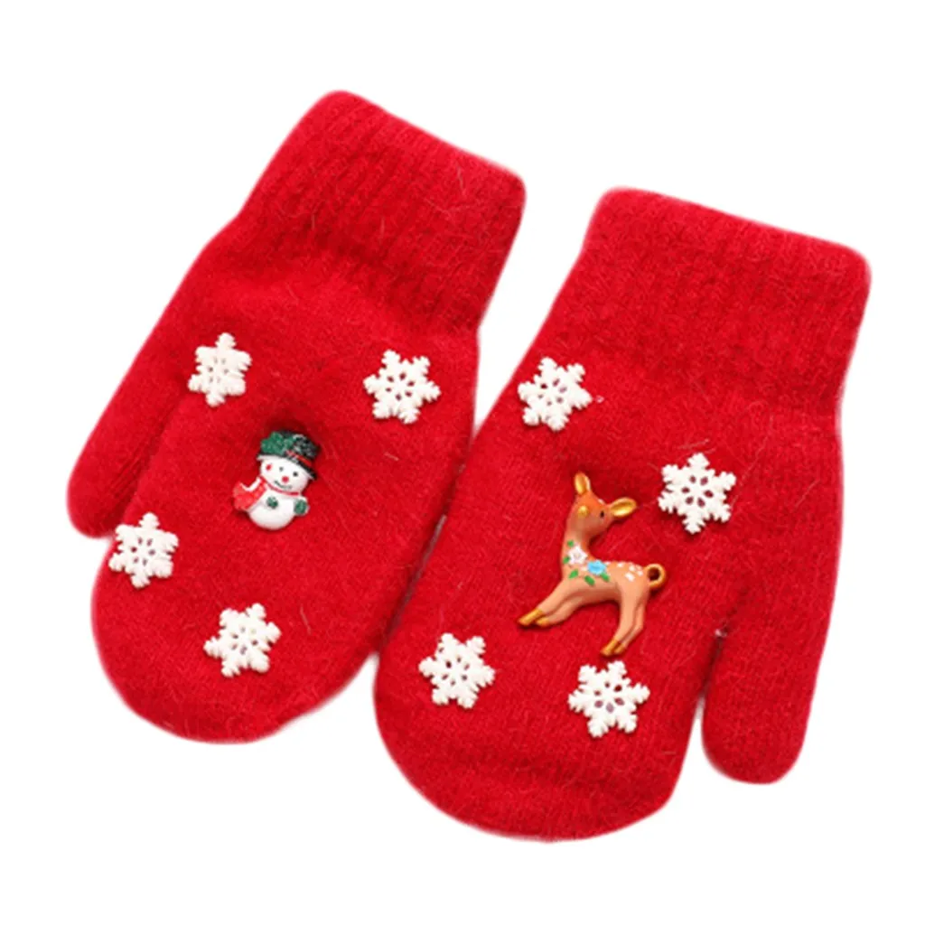 Детские Рождественские теплые вязаные перчатки с принтом снега, ветрозащитные перчатки с защитой от замерзания, Повседневная Ручная работа#15