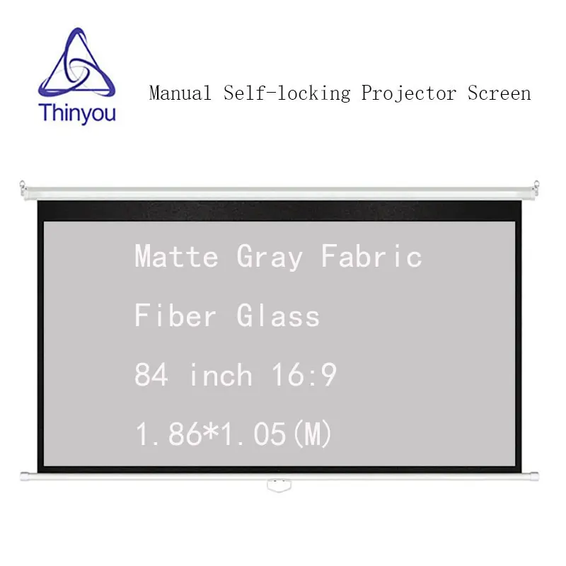 Thinyou Matte Gray Fabric Fiber Glass 84 inch 16:9 Auto Self-Locking Screen Gain Manual Pull Down Screen for home business