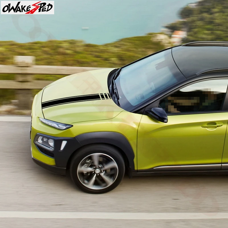  Sport Stripes Stickers Cover Engine Bonnet Decor Decal Car Styling Hood Stickers For Hyundai KONA V