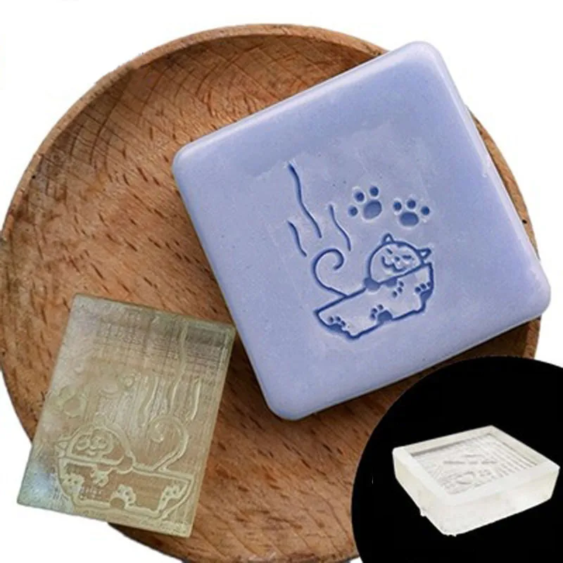 Cat Take a Bath Pattern Stamp, Home Cleaning Natural Seal, Acrylic Transparent Imprint Soap Stamp, Handmade Making Chapter