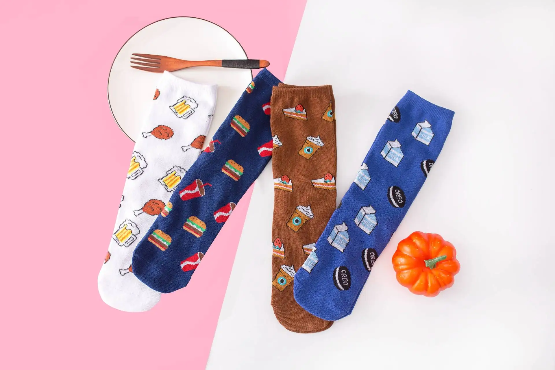 Men and women food fruit print pattern socks avocado McDonald's cookies funny personality fashion print ladies socks lovers