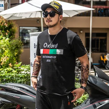 

GONTHWID Street Hip Hop New Large Size Men's Short-sleeved T-shirt Casual Loose Round Neck Thin Section Korean Printed Letters