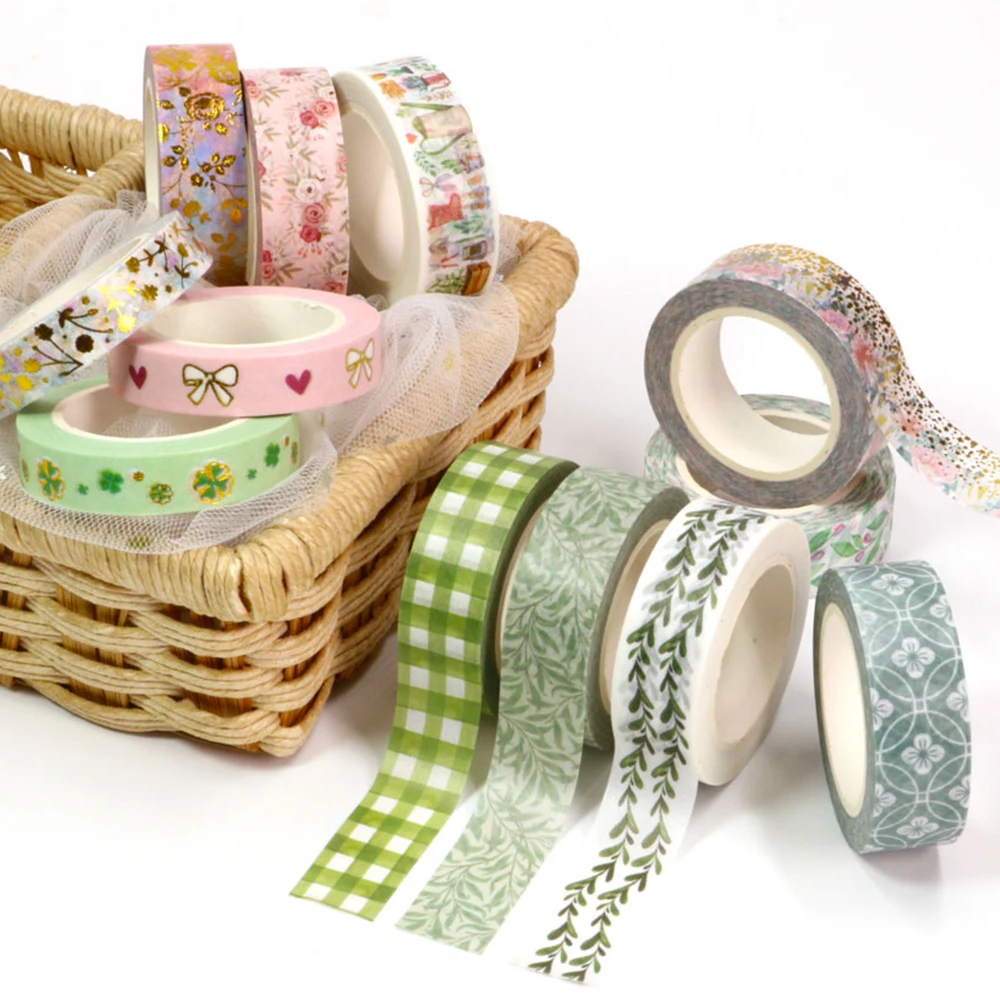 Cinta Washi Kawaii de colores, de flores de cinta decorativa planta verde, Linda cinta de enmascarar para diario, pegatina de Scrapbooking, papelería, 1 Uds.