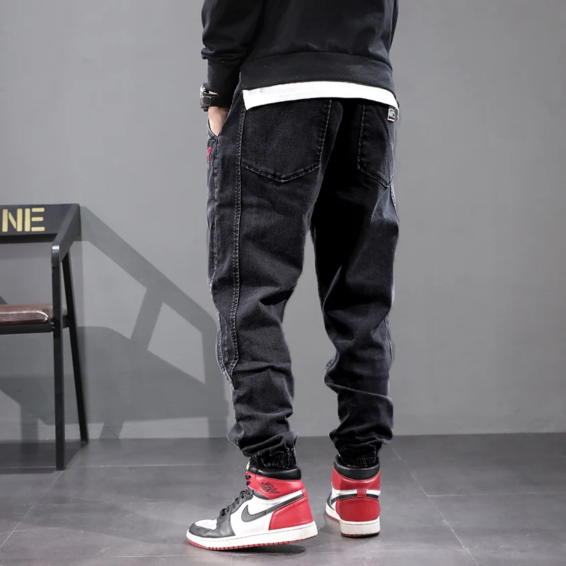 Japanese Style Fashion Men Jeans Vintage Designer Loose Denim Cargo Pants Spliced Harem Jeans Street Hip 2