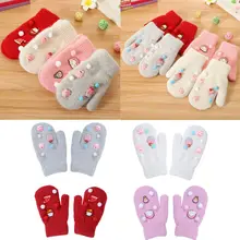 Детские зимние теплые перчатки для малышей, мягкие утепленные варежки, двухслойные милые мягкие вязаные варежки, теплые перчатки, аксессуары