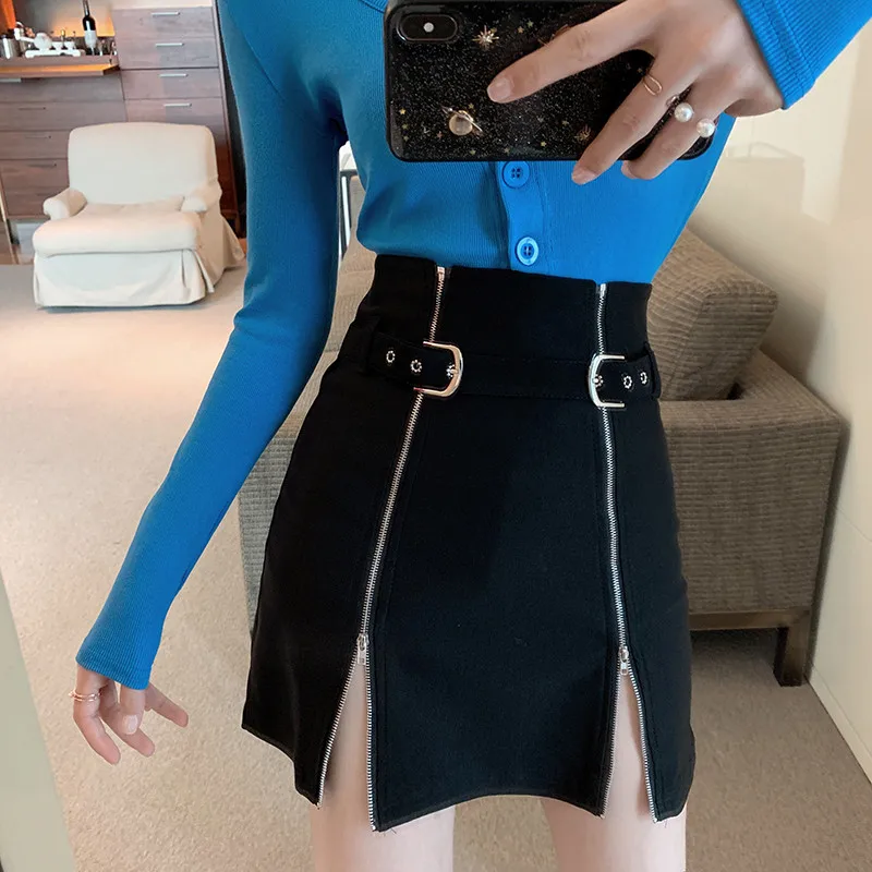 Женская юбка-карандаш в стиле Харадзюку черная винтажная мини-юбка с поясом и