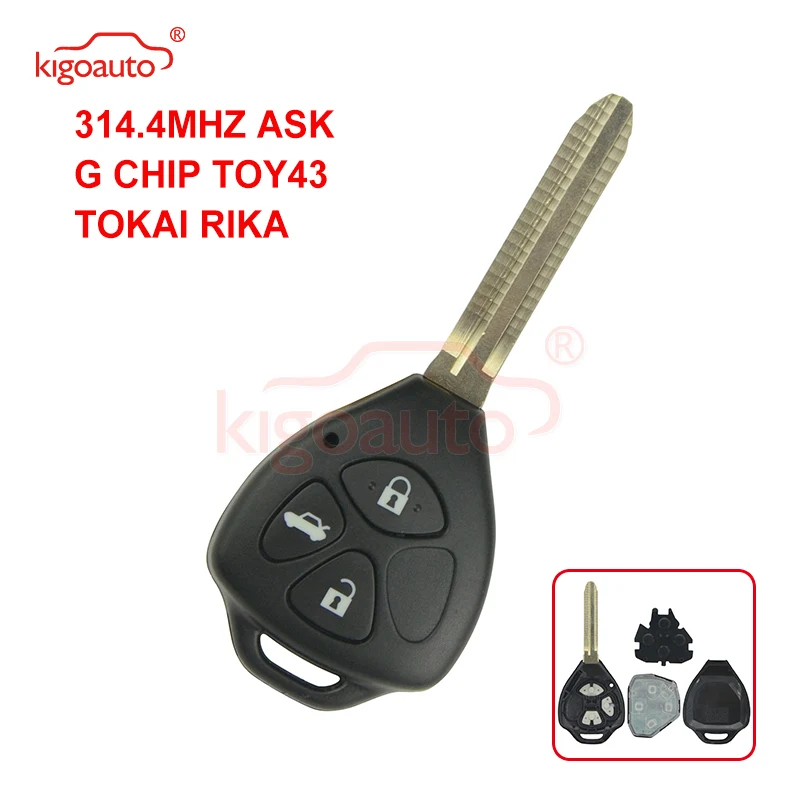 Kigoauto TOKAI RIKA Remote Control Car Key 3 Button TOY43 For Toyota HILUX 314.4mhz G Chip