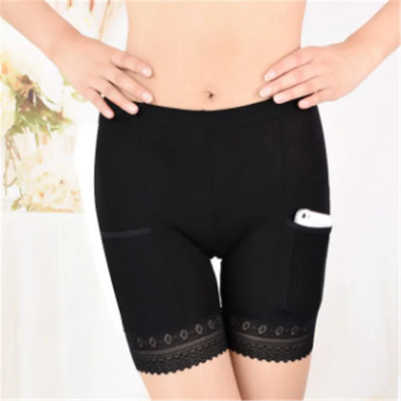

Women Modal Cotton Long Leg Briefs with Pockets Underwear High Quality Safety Short Pants Mid Waist Lace Hot Sale New Arrive