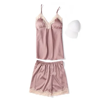 

Two Pieces Summer Pijama Women Sexy Lingerie Pijama Mujer Femme Sets Pizama Women's Pajamas with Shorts Satin Lounge Wear Suit