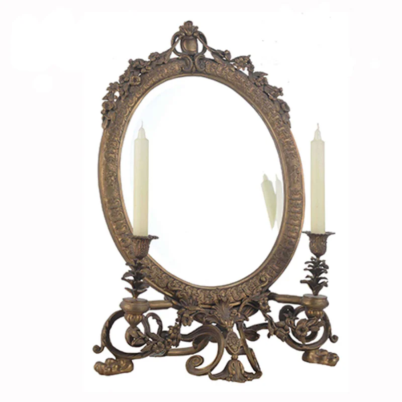 

Bisini Antique European Luxurious Decorations American High-end Brass & Glass Mirror With Candlestick BF08-SJ100015