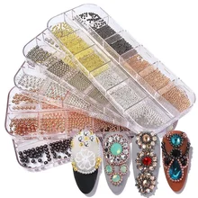 

12Grids/Box Nail Art Charm Beads Stainless Steel Mini Gold and Silver Metal Mini Caviar Nail Beads 3D Nail Art Studs Decoration