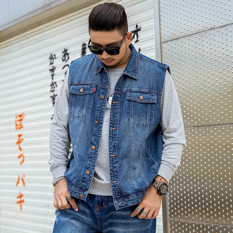 Giacca senza maniche Jean uomo gilet Denim uomo taglie forti moto nero blu  4XL 5XL 6XL 7XL Cowboy ragazzi gilet coreano oversize|Vests \u0026 Waistcoats| -  AliExpress