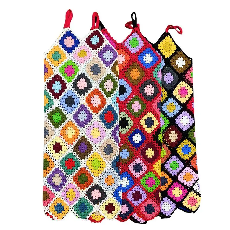 Handmade Crochet Beach Dress Cover Up Sexy Hollow Out Mesh Knitted Tunic Swimsuit Coverup Womens