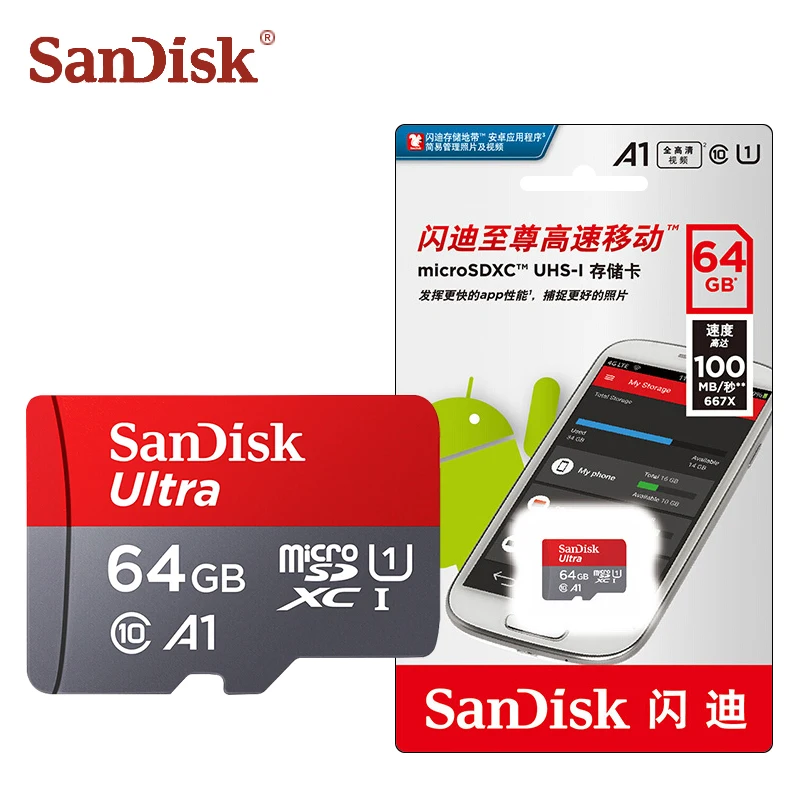 Двойной Флеш-накопитель SanDisk A1 micro sd слот для карт памяти 256 ГБ 128 Гб 64 ГБ 32 ГБ оперативной памяти, 16 Гб встроенной памяти, карта micro sd класса 10 400 Гб 100 МБ/с. карты памяти microsd карта флэш-карта TF мини-карты