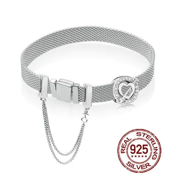 

S925 silver bracelet love at first sight Securing clip Watch Bracelet Fit original pandoras charm Women DIY beads Jewelry Gift