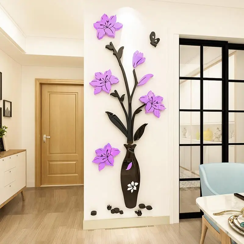 Autocollants muraux de Style chinois pour Vase, fleurs, décor de maison,  sparadrap d'art 3D, papier