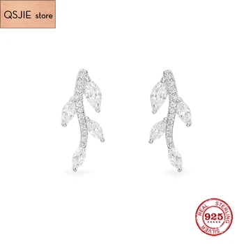 

QSJIE Fashion Charm Sterling Silver Original 1:1 Copy,Silver Festival Leaf Stud Earrings Luxury Jewelry Gift For Female