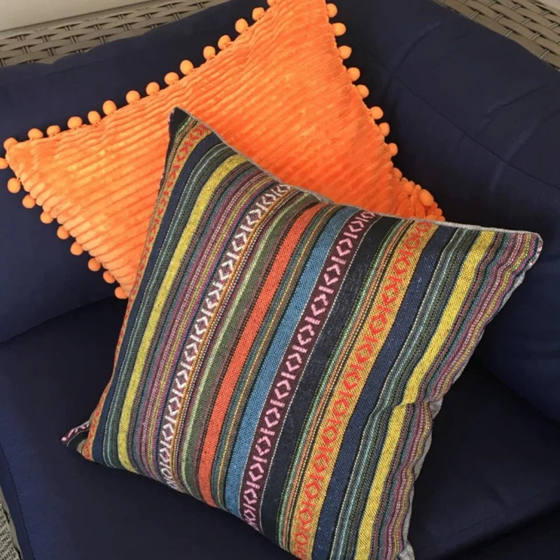 

MLGB Set of 2 Bohemian Throw Pillow Covers Decorative Boho Mexican Retro Stripe Multicolor Pillow Cases for Sofa 18X18Inch