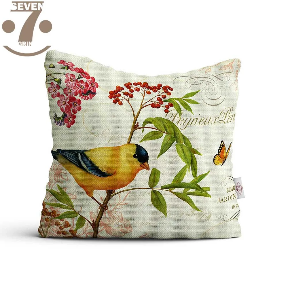 Lovely Vintage Pastoral Flower Sparrows Printing Pattern Polyester 45x45cm Square Home Decorative Pillow Cover | Дом и сад