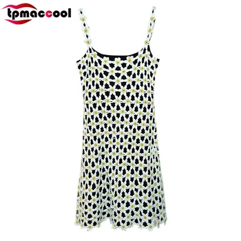 

Tpmaccool luxury designer women Summer Dresses Handmade Crochet Magnolia Elegant Aristocratic Temperament Knitted party Dress