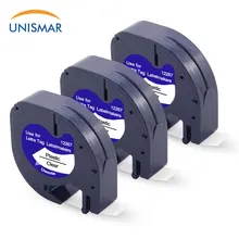 Unismar 3 шт. совместимый для DYMO LetraTag LT-100H 12267 91201 91202 91203 91204 91200 91205 черный на прозрачном Пластик этикетки ленты