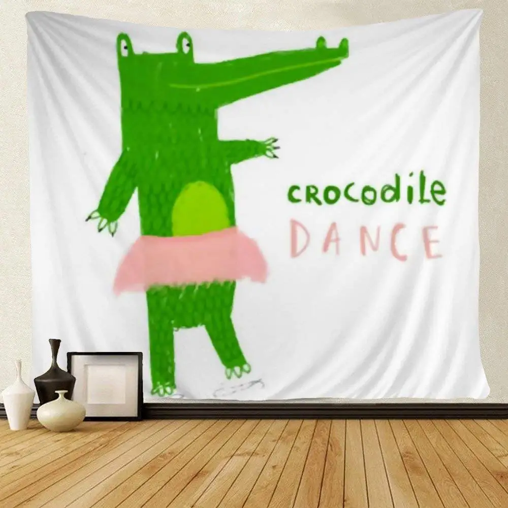 Cute Cartoon Green Crocodile Wear Pink Skirt Tapestries Custom
