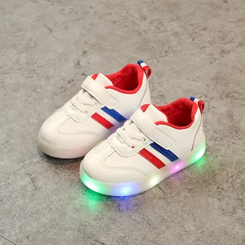 

New Children Luminous Shoes Boys Girls Stripe Sport Running Shoes Baby Lights Fashion Sneakers Toddler Kids LED Sneakers