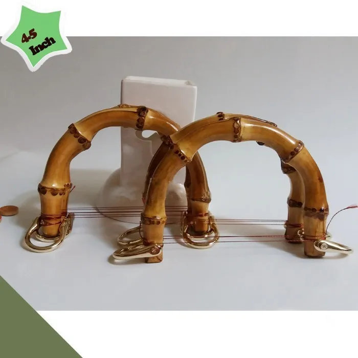 Две штуки 12 см бамбуковые ручки для сумок с металлическими Fastern Obag ручками DIY аксессуары ручной работы ручные ручки для сумок d-образный крюк