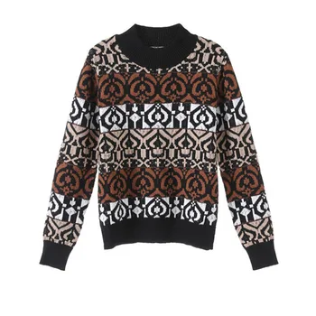 

Women Turtleneck Sweater 2019 Autumn Winter Geometric Jacquard Knitted High Neck Sweater Thick Warm Winter Sweater P-215