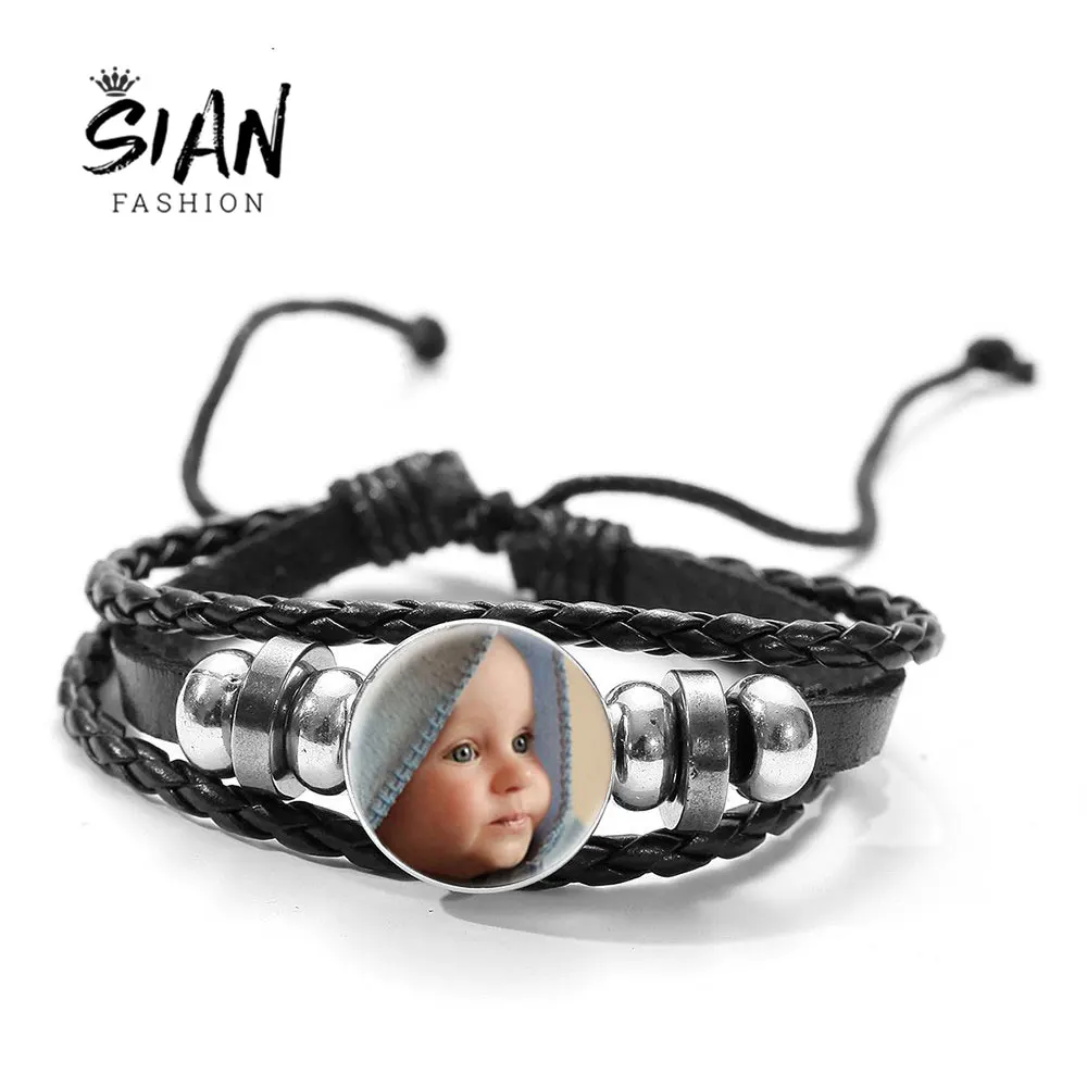 

10pcs Personalized Custom DIY Photo Leather 18MM Bracelet Photo Of Your Logo Baby Mom Dad Grandparent Friend Lover Wristband