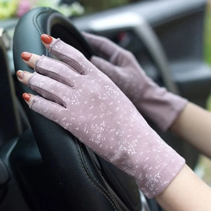 Summer Short Fingerless Anti Skid Cycling Sunscreen Glove Women Cotton Dot Bow Thin Breathable UV Touch Screen Driving Miten J79 7