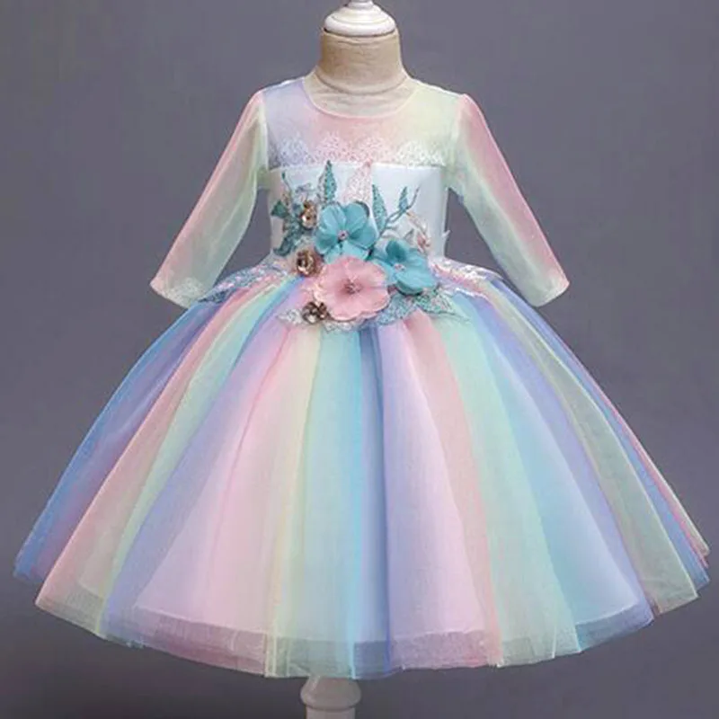 Новое платье с цветочным рисунком для маленьких девочек; элегантное детское платье принцессы на Рождество и свадьбу; одежда для детей; праздничный костюм; одежда