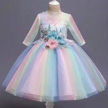 Новое платье с цветочным рисунком для маленьких девочек; элегантное детское платье принцессы на Рождество и свадьбу; одежда для детей; праздничный костюм; одежда
